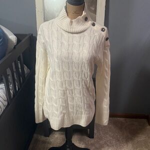 Saint John's Bay Active Cable Knit Turtleneck Sweater - White